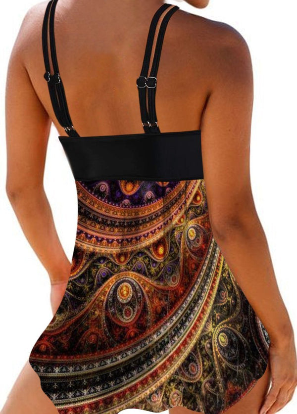 Double Strap Ring Detail Psychedelic Print Swimdress - fashionyanclothes