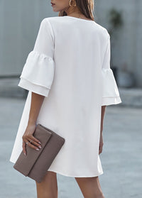 V Neck Button Lantern Sleeve loose dress
