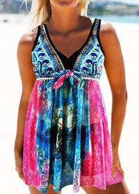 Printed Spaghetti Strap Swimdress and Shorts - fashionyanclothes