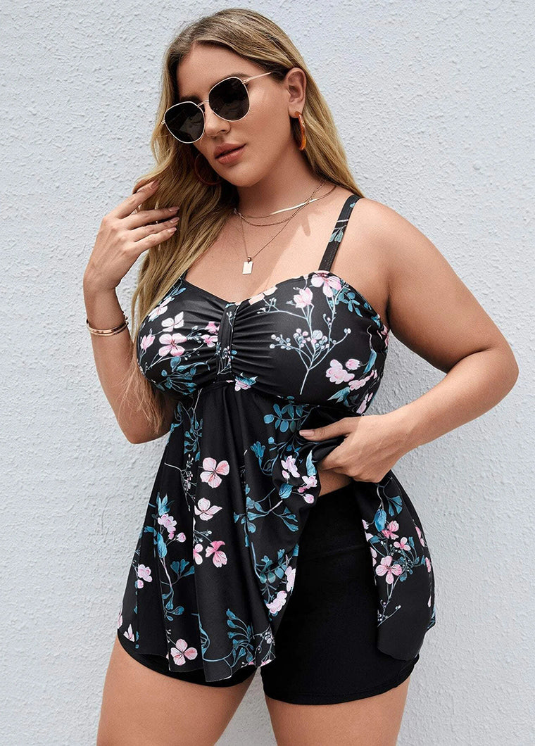 Printed Spaghetti Strap Plussize Swimdress