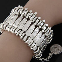 Coin Pendant Silver Metal Wide Cuff Bracelet - fashionyanclothes