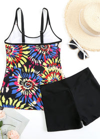 Spaghetti Strap Leaf Print Tankini Set
