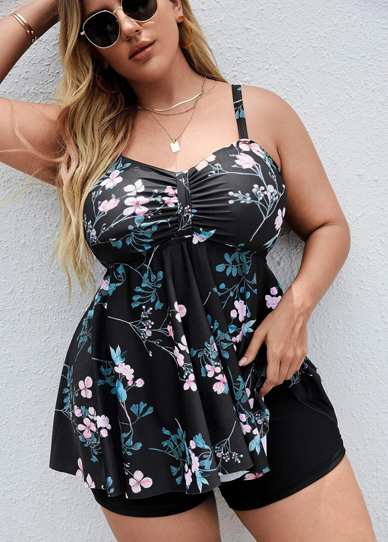 Printed Spaghetti Strap Plussize Swimdress