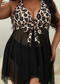 Leopard Print Open Back Split Two-piece Swimsuit