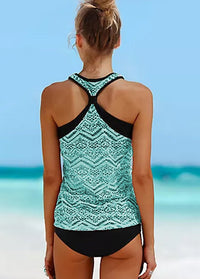 Lace Stitching Spaghetti Strap Tankini Set