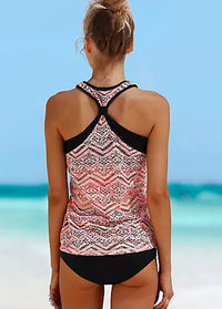 Lace Stitching Spaghetti Strap Tankini Set