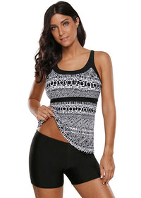 Black Strappy Back Print Tankini Set
