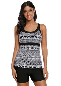 Black Strappy Back Print Tankini Set