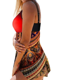 Double Strap Ring Detail Psychedelic Print Swimdress - fashionyanclothes