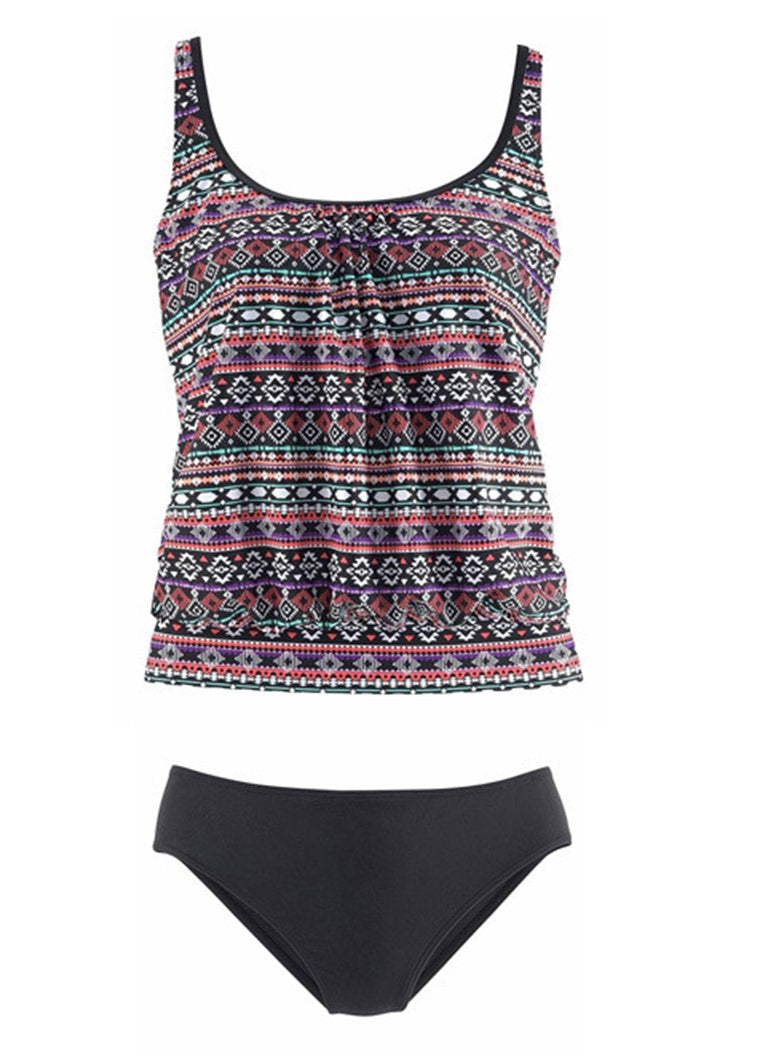 Print Spaghetti Strap Tankini Set